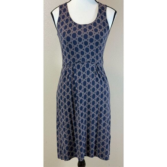 Boden Navy & Grey Circle Pattern Sleeveless Knee Length Dress Women's Size 2P - Picture 1 of 8